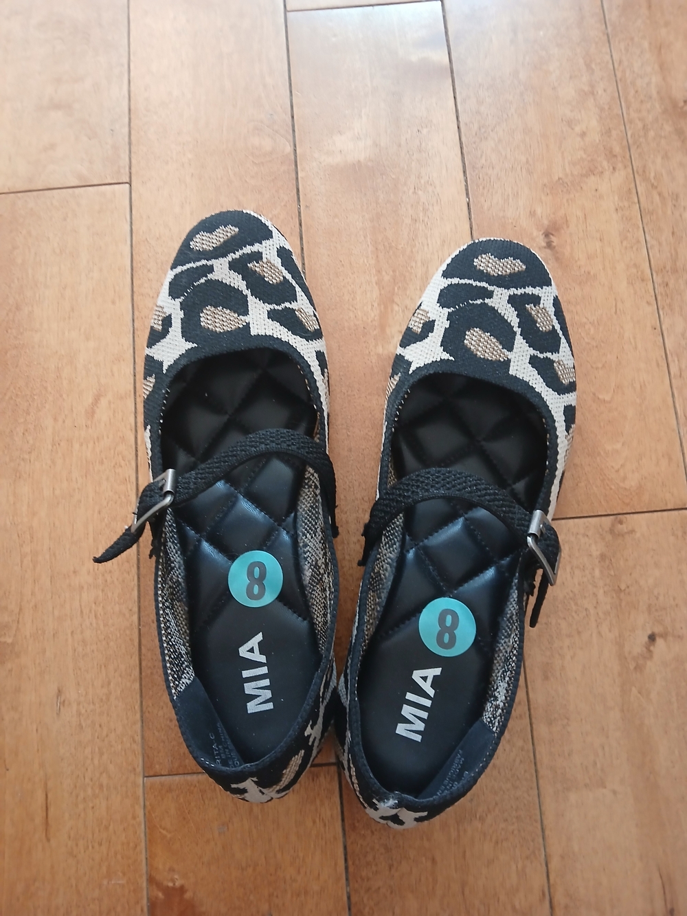 MIA Leopard-Print Fabric Mary Jane Flats with Buckle